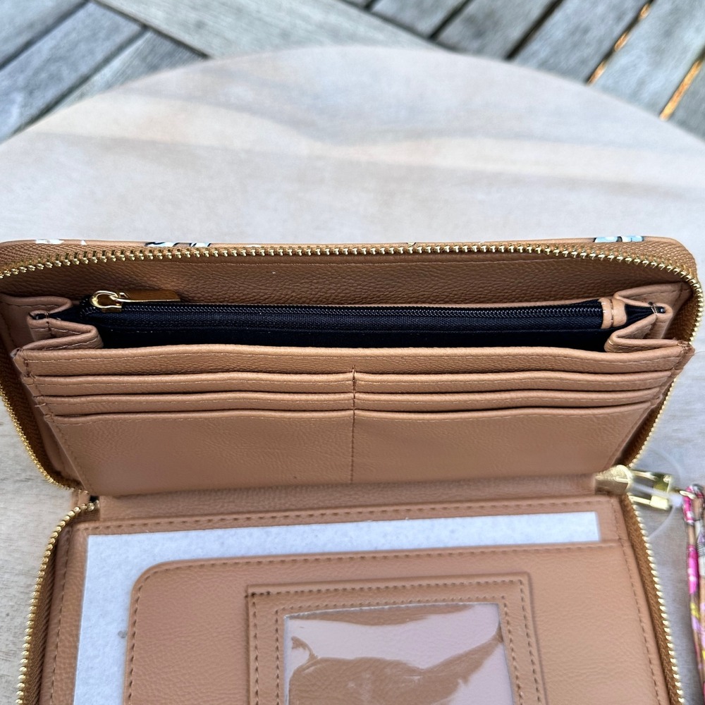 Betsey Johnson Western Cowgirl Skull Wristlet Wallet Tan Pink Gold Tone Zip - Picture 14 of 16